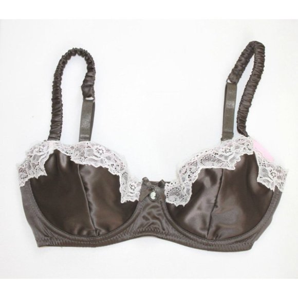 BLUSH LINGERIE Dark Grey IVORY LACE Underwire SATEEN Bra 32D 70D 85D - Picture 1 of 1